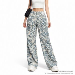 90s Psychedelic Swirl Wide Leg Jeans High Rise Indie Art